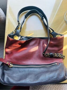 orYANY Two-Tone Red and Black Leather Shoulder Bag